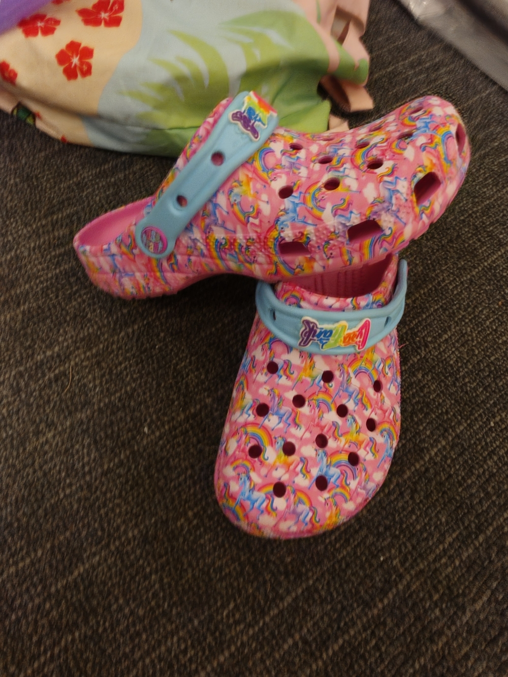 Kids Pink Unicorn Clog Sandals with Blue Strap